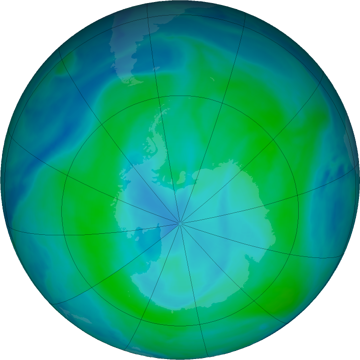 Antarctic ozone map for 10 January 2022